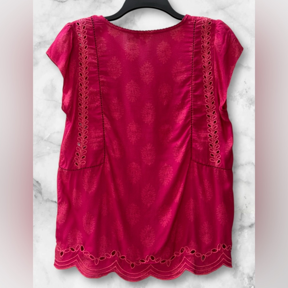 Lucky Brand Pink Red Eyelet Embroidered
Boho Indian Style Blouse Size S - Picture 5 of 11